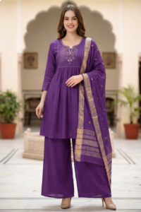 gemnovaluxe – elegant purple chanderi 3 piece set