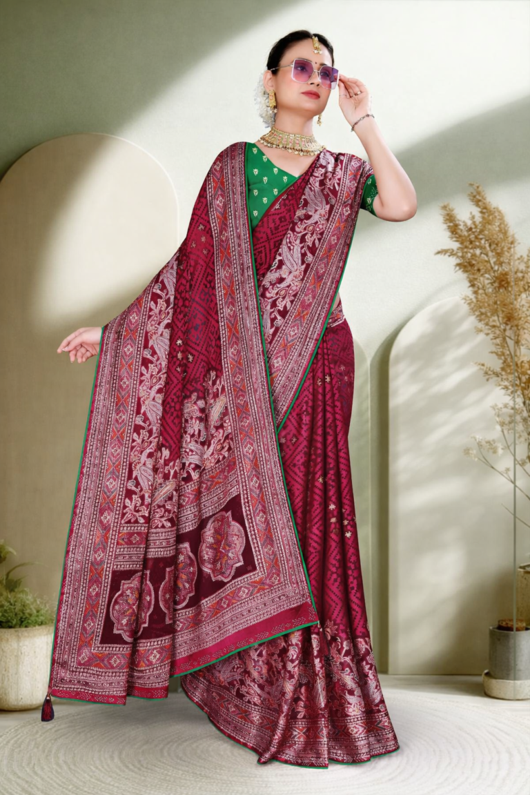 elegant in red and green saree