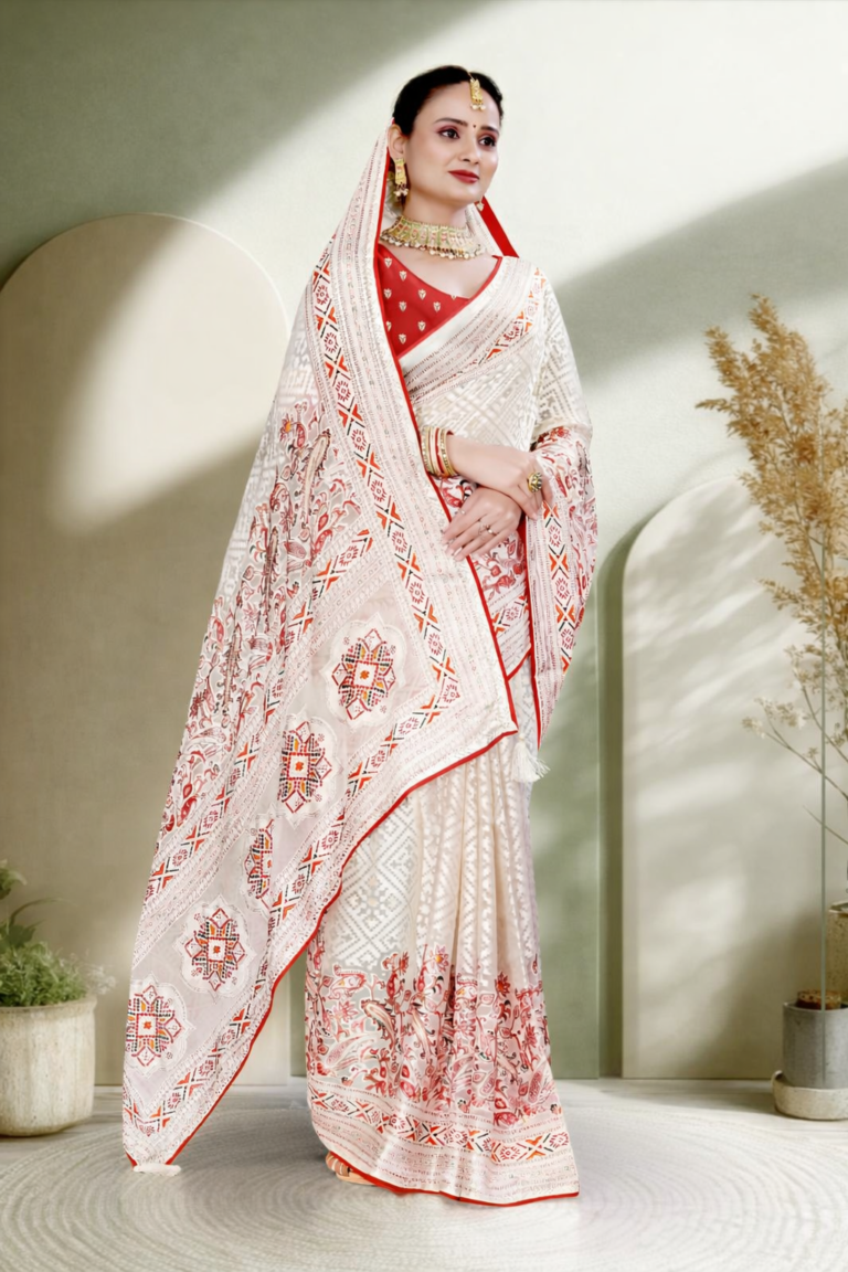 elegant in white and red saree (1)