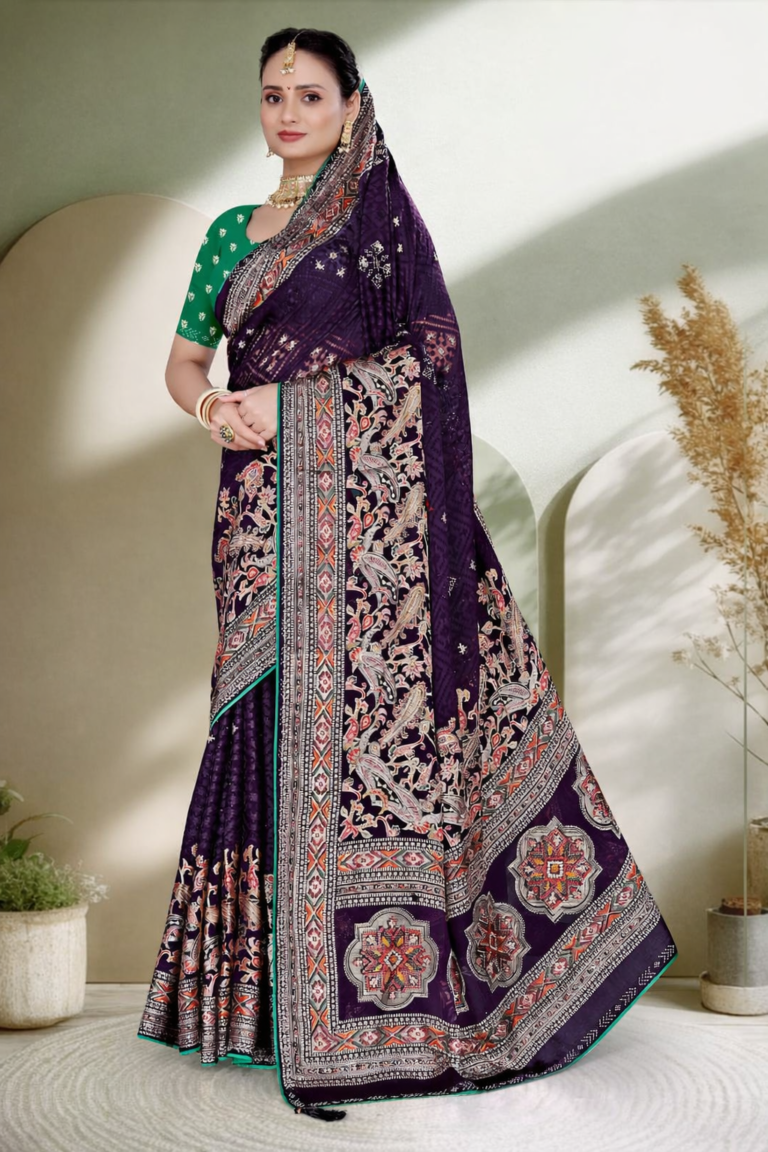 elegant woman in purple saree