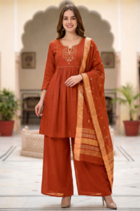 gemnovaluxe – rust orange chanderi 3 piece se
